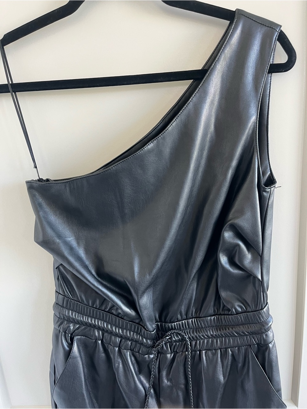 MOTHER the landslide One-Shoulder Black Faux Leather Jumpsuit small excellent - Picture 4 of 9